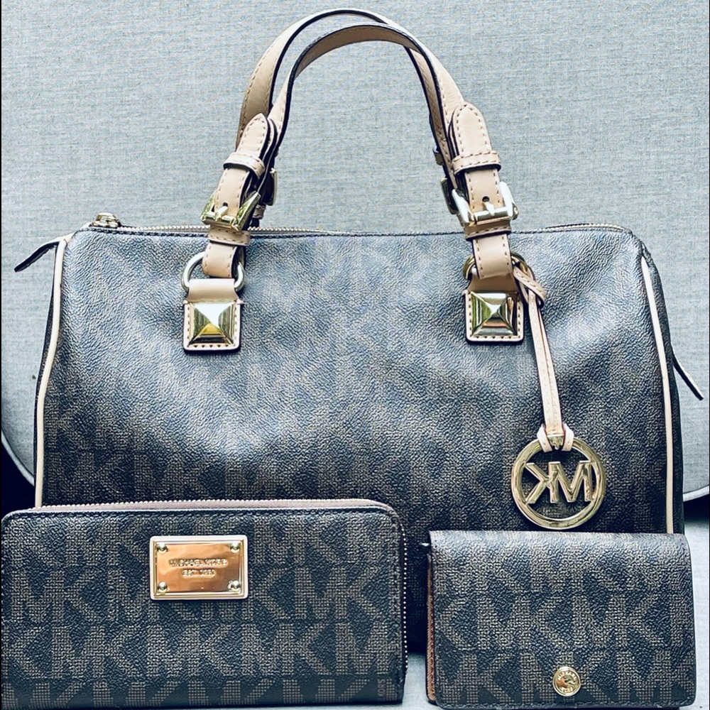 Michael Kors large brown Grayson & 2 wallets